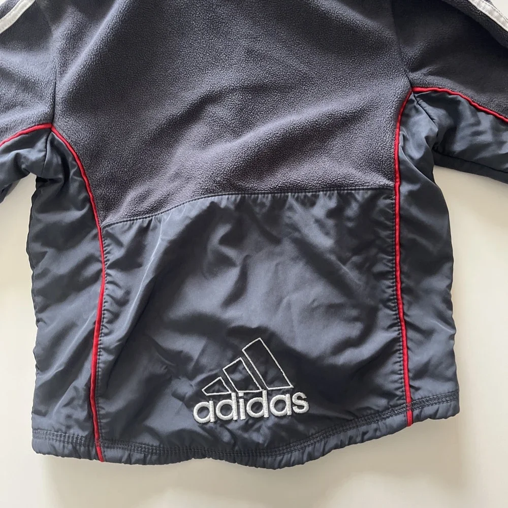 Adidas Toddler Size 24 Months Boys Zip Up‎ Fleece Sweatshirt Soccer Stripe Gray